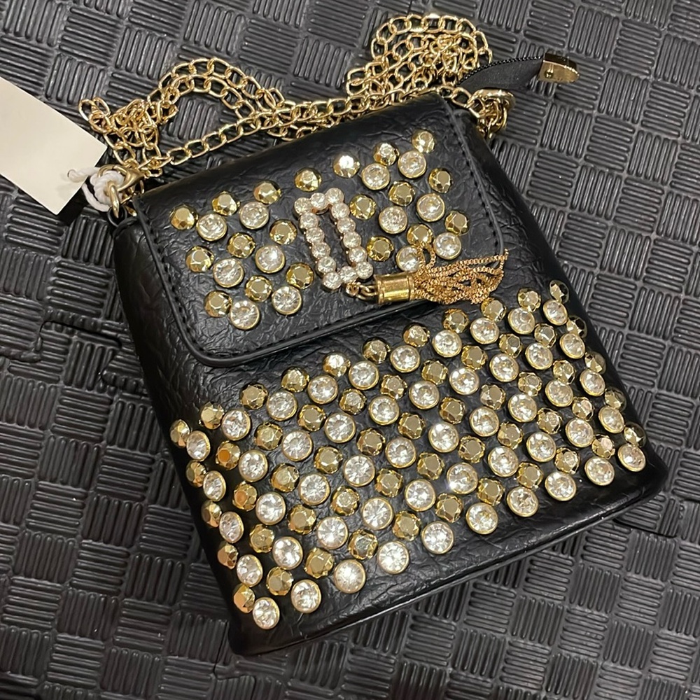 Black shoulder bag with gems
